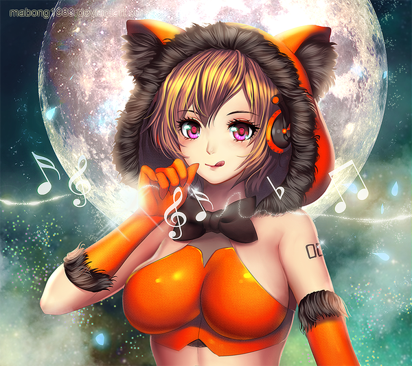 Anime picture 898x800 with vocaloid meiko riiya (mabong1989) single looking at viewer blush fringe short hair breasts light erotic smile hair between eyes brown hair large breasts bare shoulders signed cleavage upper body pink eyes tattoo