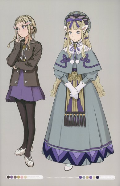 Anime picture 2917x4500 with last exile last exile: gin'yoku no fam gonzo linkage (artbook) millia il velch cutrettola turan range murata long hair tall image highres blue eyes blonde hair standing multiple girls full body scan alternate costume character names alternate hairstyle dual persona sailor collar