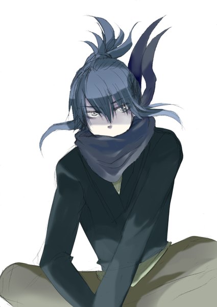 Anime picture 2150x3036 with no.6 studio bones nezumi (no.6) nobu (artist) single tall image highres simple background white background blue hair absurdres tail grey eyes boy scarf