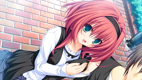 Anime picture 1920x1080 with lunaris filia hayama mai mikagami mamizu highres short hair open mouth wide image green eyes game cg red hair girl