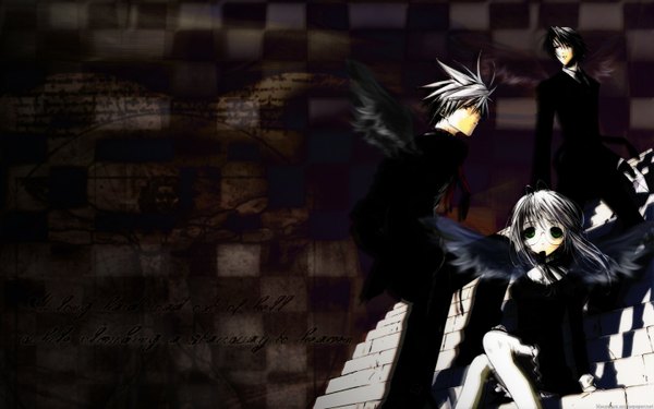 Anime picture 1440x900 with zombie loan akatsuki chika tachibana shito kita michiru wide image dark background