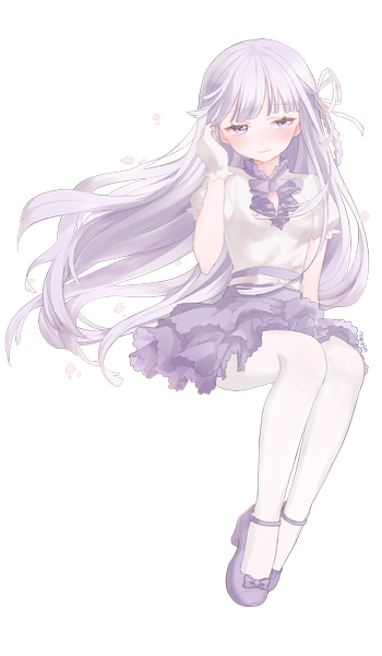 Anime picture 700x1200 with dangan ronpa kirigiri kyouko marin (myuy 3) single long hair tall image blush sitting purple eyes looking away purple hair full body braid (braids) alternate costume single braid transparent background frilly skirt girl gloves pantyhose