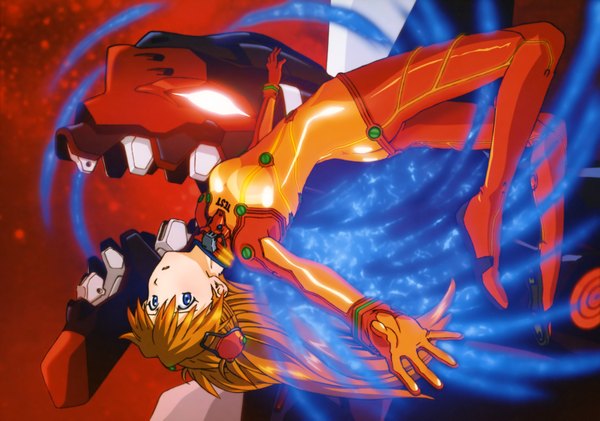 Anime picture 4315x3033 with neon genesis evangelion rebuild of evangelion evangelion: 2.0 you can (not) advance gainax soryu asuka langley shikinami asuka langley single highres blue eyes absurdres red hair pilot suit mecha okuda atsushi