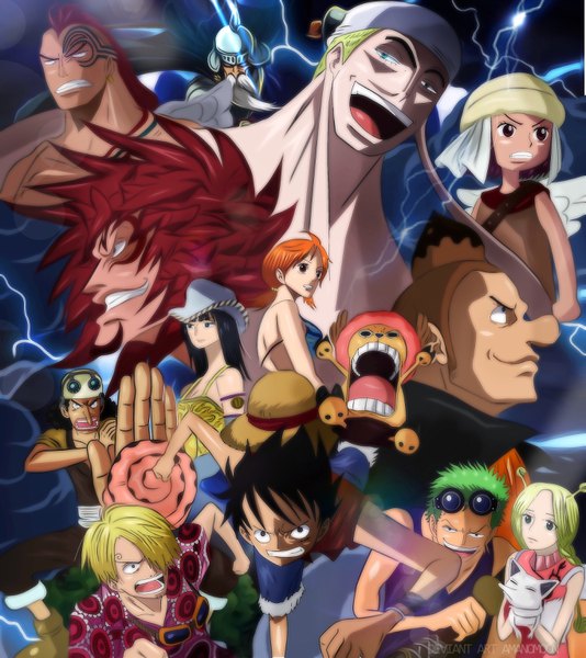 Anime picture 2730x3071 with one piece toei animation nami (one piece) monkey d. luffy nico robin roronoa zoro sanji tony tony chopper usopp enel conis wiper calgara montblanc noland gan fall aisa (one piece) su (one piece) amanomoon long hair tall image