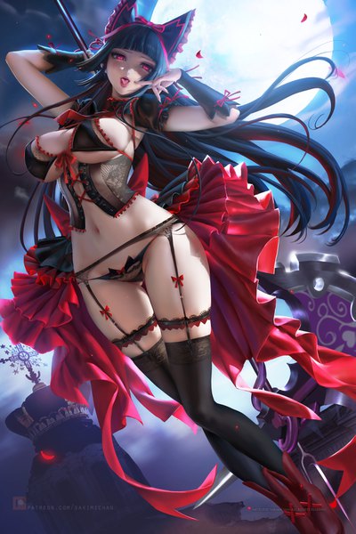 Anime picture 2333x3500 with gate - jieitai ka no chi nite kaku tatakaeri a-1 pictures rory mercury sakimichan single long hair tall image looking at viewer blush fringe highres breasts open mouth light erotic black hair smile large breasts standing holding payot