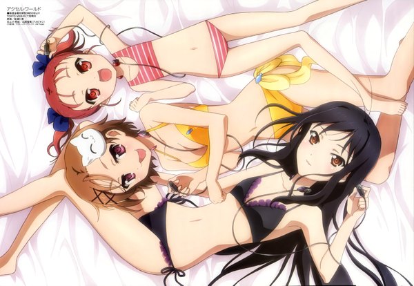 Anime picture 5917x4089 with accel world sunrise (studio) megami magazine kuroyukihime kurashima chiyuri kouzuki yuniko matsuura hitomi long hair looking at viewer blush highres short hair breasts open mouth light erotic black hair red eyes brown hair multiple girls brown eyes