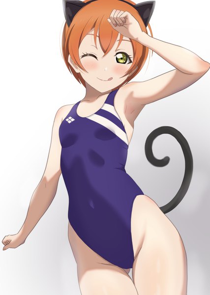 Anime picture 2894x4067 with love live! school idol project sunrise (studio) love live! hoshizora rin zanpon single tall image looking at viewer blush fringe highres short hair breasts light erotic simple background smile hair between eyes standing green eyes animal ears