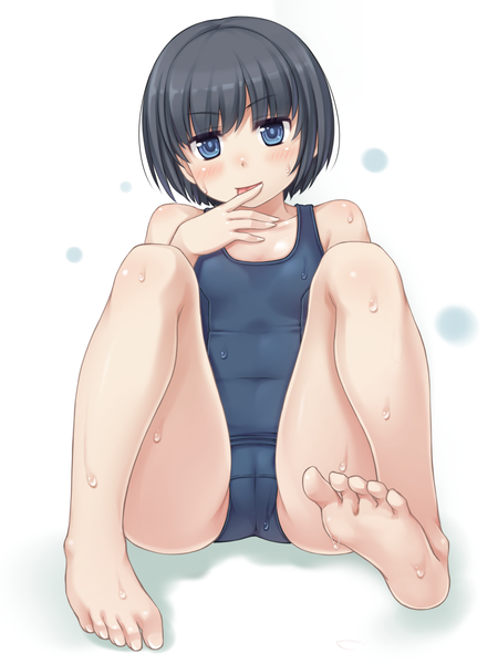 Anime picture 2400x3200 with original namaru (summer dandy) single tall image blush highres short hair blue eyes light erotic black hair girl swimsuit one-piece swimsuit school swimsuit