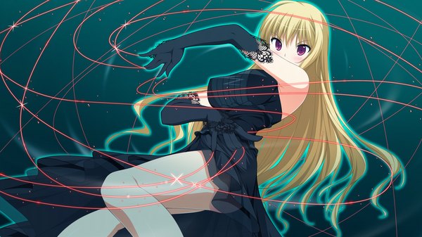 Anime picture 1280x720 with fortissimo//akkord:bsusvier (game) ooba kagerou long hair blonde hair red eyes wide image game cg girl dress gloves elbow gloves thread red thread