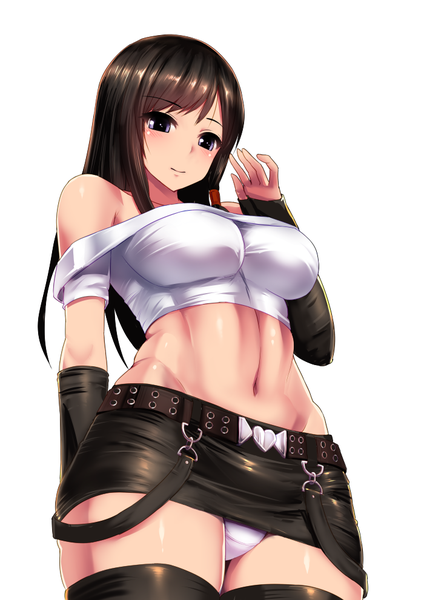 Anime picture 700x991 with dead or alive dead or alive 5 kokoro (doa) ishimiso (ishimura) single long hair tall image blush fringe breasts light erotic black hair simple background large breasts standing white background purple eyes bare shoulders black eyes off shoulder