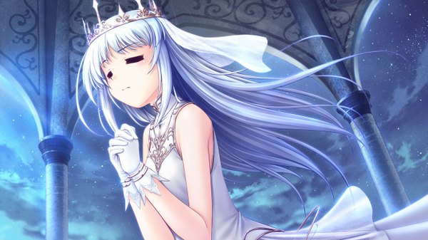 Anime picture 1280x720 with aiyoku no eustia saint irene long hair wide image blue hair game cg eyes closed girl