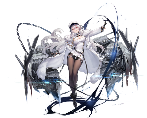 Anime picture 2048x1638 with azur lane gangut (azur lane) elpx (gu jian shaonu) single long hair looking at viewer fringe highres breasts open mouth light erotic smile hair between eyes red eyes large breasts standing cleavage silver hair full body long sleeves