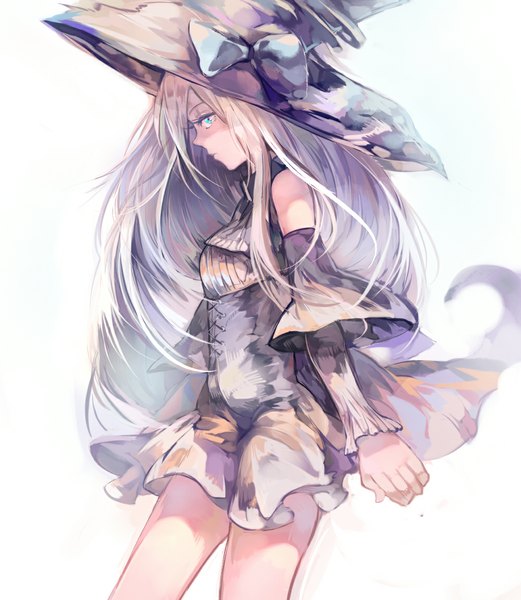 Anime picture 1000x1150 with original vima single long hair tall image blue eyes simple background blonde hair white background witch girl dress detached sleeves witch hat