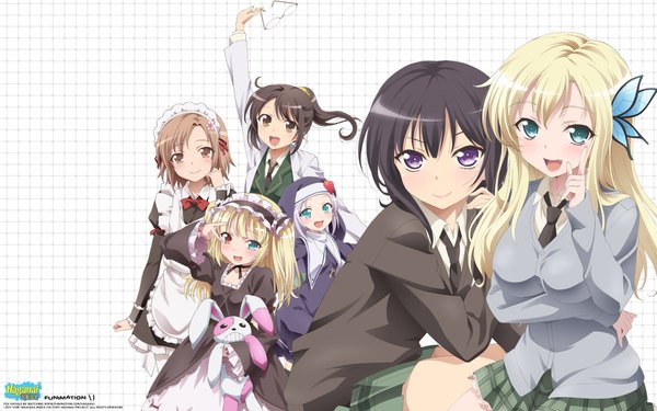 Anime picture 1920x1200 with boku wa tomodachi ga sukunai kashiwazaki sena hasegawa kobato mikazuki yozora takayama maria shiguma rika kusunoki yukimura long hair blush highres short hair open mouth blue eyes black hair blonde hair smile brown hair purple eyes multiple girls brown eyes