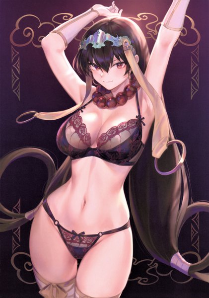 Anime picture 4903x6982 with fate (series) fate/grand order xuangzang sanzang (fate) mashuu (neko no oyashiro) single tall image looking at viewer blush fringe highres breasts light erotic simple background smile hair between eyes red eyes brown hair large breasts standing twintails