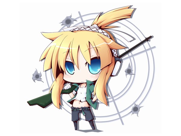 Anime picture 1024x768 with material sniper iris (material sniper) reku blue eyes blonde hair white background chibi gun