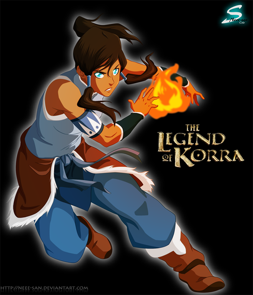 Anime picture 1000x1164 with avatar: the legend of korra korra neee-san single long hair tall image blue eyes brown hair ponytail inscription coloring magic black background girl fur fire