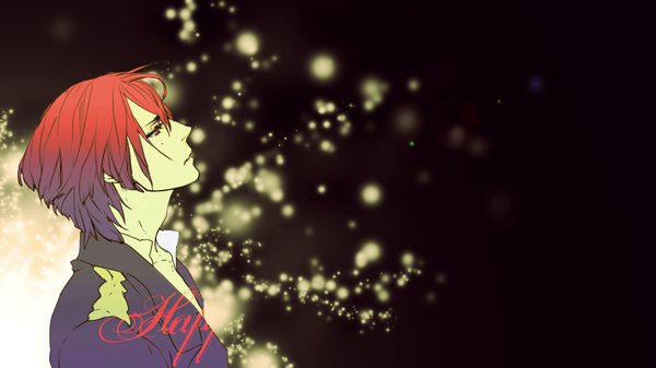 Anime picture 1920x1080 with uta no prince-sama a-1 pictures hijirikawa masato single highres short hair red eyes wide image red hair profile multicolored hair dark background open collar boy blazer fireflies
