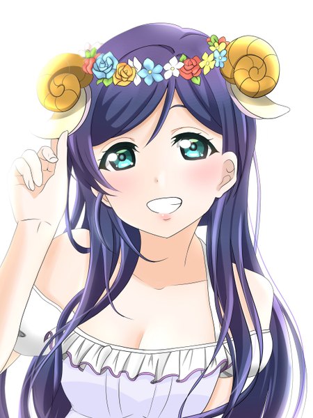 Anime picture 2100x2800 with love live! school idol project sunrise (studio) love live! toujou nozomi saki (ckcyg) single long hair tall image looking at viewer blush fringe highres breasts simple background smile hair between eyes large breasts white background bare shoulders cleavage