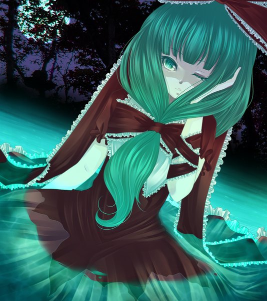 Anime picture 1024x1150 with touhou kagiyama hina yuha (yh-krm) single long hair tall image green eyes green hair girl
