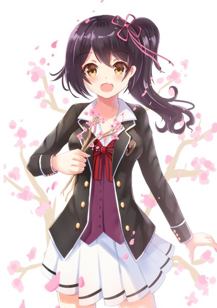 Anime picture 2480x3508 with kishuku gakkou no juliet lidenfilms komai hasuki holmemee single long hair tall image looking at viewer blush fringe highres open mouth black hair simple background smile hair between eyes standing white background holding brown eyes