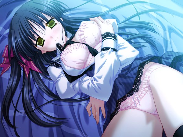 Anime picture 1200x900 with aster (game) light erotic black hair yellow eyes game cg girl underwear panties