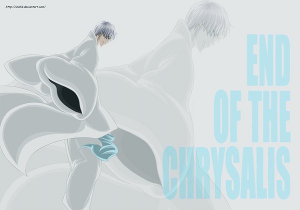 Anime picture 1500x1050 with bleach studio pierrot ichimaru gin single short hair white background white hair eyes closed long sleeves zoom layer boy