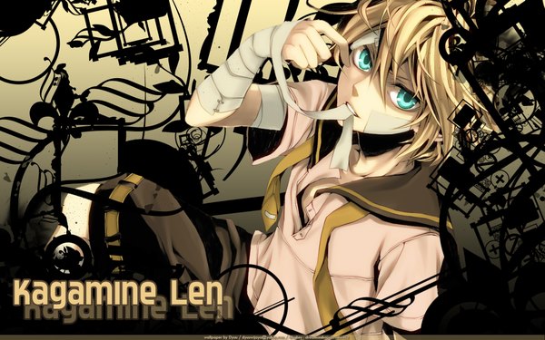 Anime picture 1920x1200 with vocaloid kagamine len highres short hair blonde hair wide image aqua eyes necktie