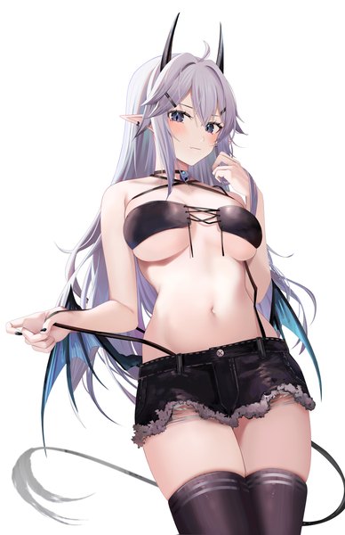 Anime picture 4300x6648 with virtual youtuber vshojo vei (vtuber) ru zhai single long hair tall image looking at viewer blush fringe highres breasts light erotic simple background hair between eyes large breasts standing white background purple eyes payot