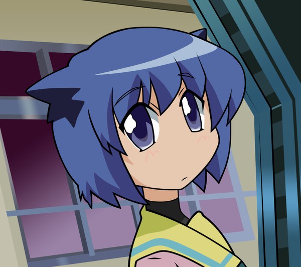 Anime picture 3248x2880 with pani poni dash! serizawa akane single looking at viewer highres short hair blue eyes blue hair indoors girl window