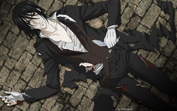 Anime picture 1920x1200 with kuroshitsuji a-1 pictures sebastian michaelis highres wide image boy blood