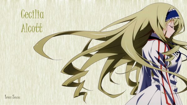 Anime picture 1920x1080 with infinite stratos 8bit cecilia orcott single long hair highres simple background wide image blue hair eyes closed profile girl uniform hairband