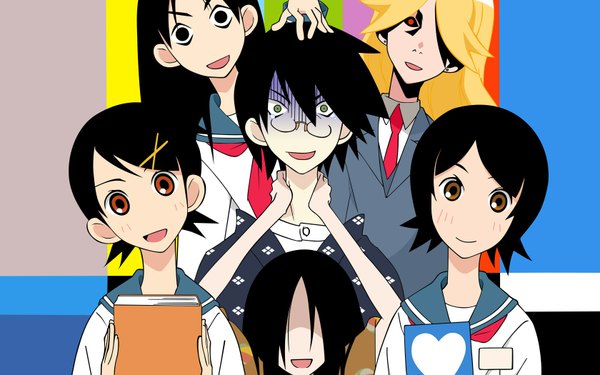 Anime picture 1680x1050 with sayonara zetsubou sensei shaft (studio) itoshiki nozomu kitsu chiri fuura kafuka komori kiri kimura kaere hitou nami wide image