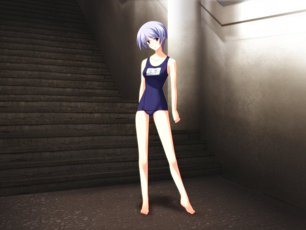 Anime picture 1280x960 with chaos;head kishimoto ayase short hair blue hair swimsuit