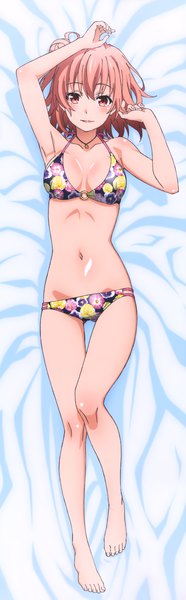 Anime picture 2287x7345 with yahari ore no seishun love comedy wa machigatteiru. brains base (studio) yuigahama yui single tall image looking at viewer blush highres short hair breasts light erotic pink hair full body pink eyes scan dakimakura (medium) girl navel swimsuit bikini