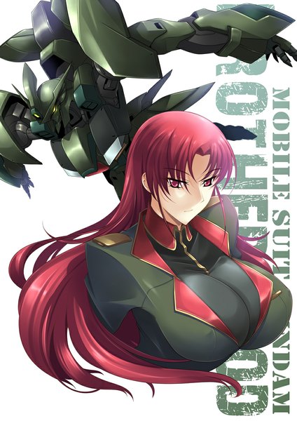 Anime picture 800x1131 with original haganef single long hair tall image breasts light erotic red eyes red hair huge breasts mechanical girl uniform military uniform robot