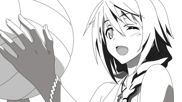 Anime picture 1920x1080 with infinite stratos 8bit charles dunois single long hair highres open mouth wide image monochrome girl