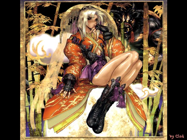 Аниме картинка 1600x1200 с clod (artist) shirou masamune один (одна) длинные волосы лёгкая эротика сидит всё тело белые волосы голые ноги отредактировано третьим лицом девушка сапоги до колен