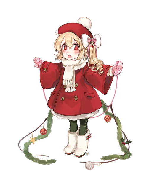 Anime picture 2718x3078 with touhou flandre scarlet shan single long hair tall image looking at viewer blush fringe highres open mouth simple background blonde hair hair between eyes red eyes standing white background long sleeves wide sleeves :o