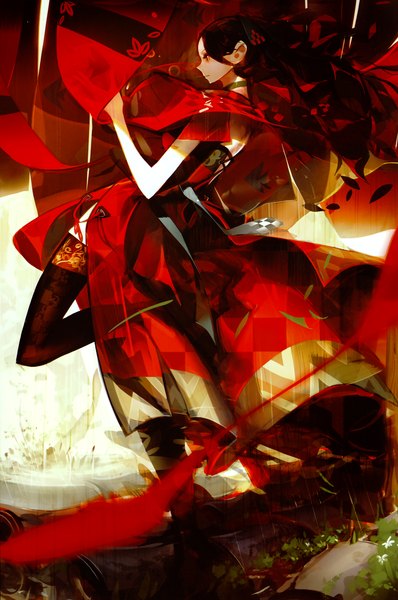 イラスト 2320x3493 と poppic oriental (artbook) オリジナル panamaman ソロ 長髪 長身像 highres 黒髪 プロフィール 女の子 ストッキング ドレス 月 赤いドレス