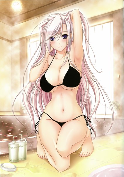 Anime picture 4950x7013 with princess lover charlotte hazellink komori kei single long hair tall image looking at viewer blush highres breasts blue eyes light erotic large breasts absurdres white hair scan girl navel swimsuit bikini