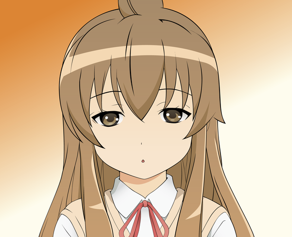 Anime picture 2000x1622 with minami-ke minami chiaki single long hair highres simple background brown hair brown eyes ahoge vector girl uniform school uniform vest