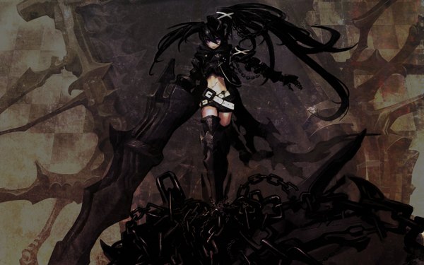 Anime picture 3000x1875 with black rock shooter insane black rock shooter huke highres wide image purple eyes