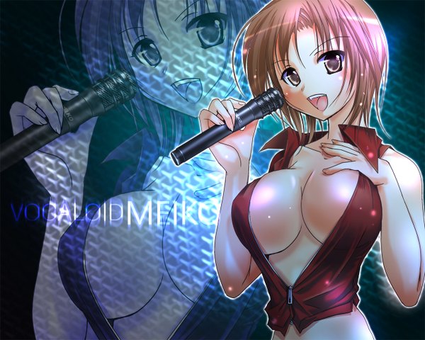 Anime picture 1280x1024 with vocaloid meiko light erotic cleavage zoom layer girl