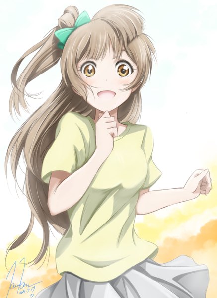 Anime picture 1000x1373 with love live! school idol project sunrise (studio) love live! minami kotori kem kem single long hair tall image blush fringe open mouth brown hair white background brown eyes signed looking away one side up dated girl skirt