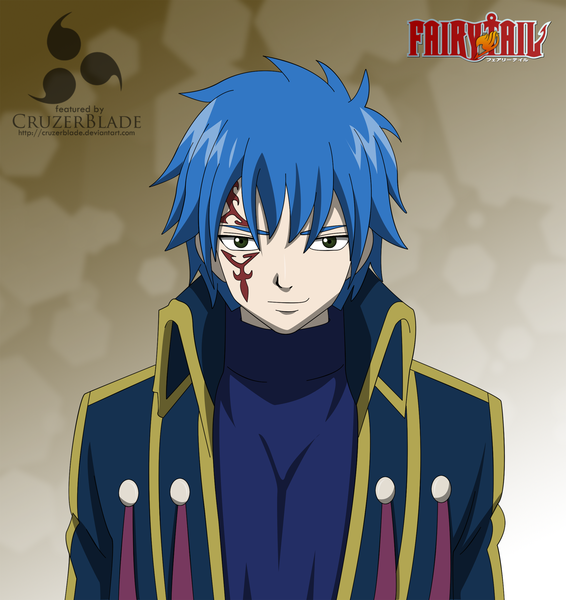 Anime picture 1764x1869 with fairy tail jellal fernandes cruzerblade single tall image highres short hair simple background smile green eyes blue hair inscription tattoo coloring face boy