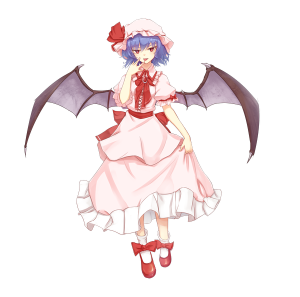 Anime picture 3542x3507 with touhou remilia scarlet magic xiang single highres short hair red eyes blue hair absurdres transparent background girl dress wings bonnet