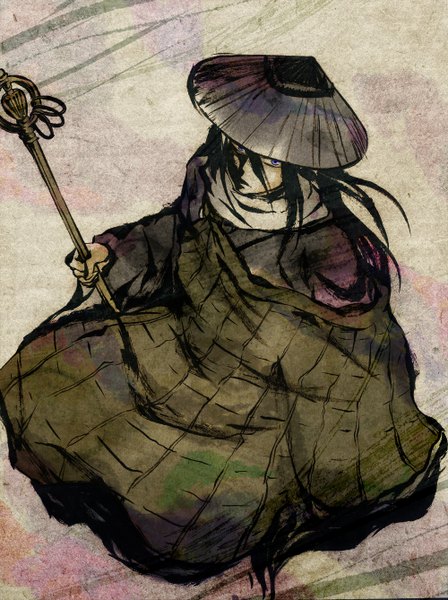 Аниме картинка 1000x1338 с внук нурарихёна kurotabou один (одна) длинные волосы высокое изображение чёрные волосы японская одежда мужчина шляпа посох