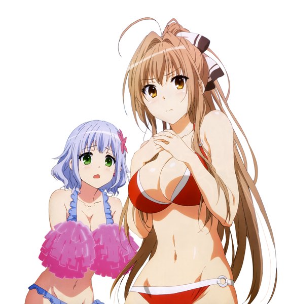 Anime picture 3897x4102 with amagi brilliant park kyoto animation sento isuzu long hair tall image highres short hair breasts open mouth light erotic simple background brown hair white background multiple girls brown eyes green eyes blue hair absurdres ponytail scan