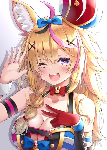 Anime picture 2591x3624 with virtual youtuber hololive omaru polka shizuri yuki single long hair tall image looking at viewer blush fringe highres breasts open mouth light erotic simple background blonde hair smile hair between eyes large breasts white background